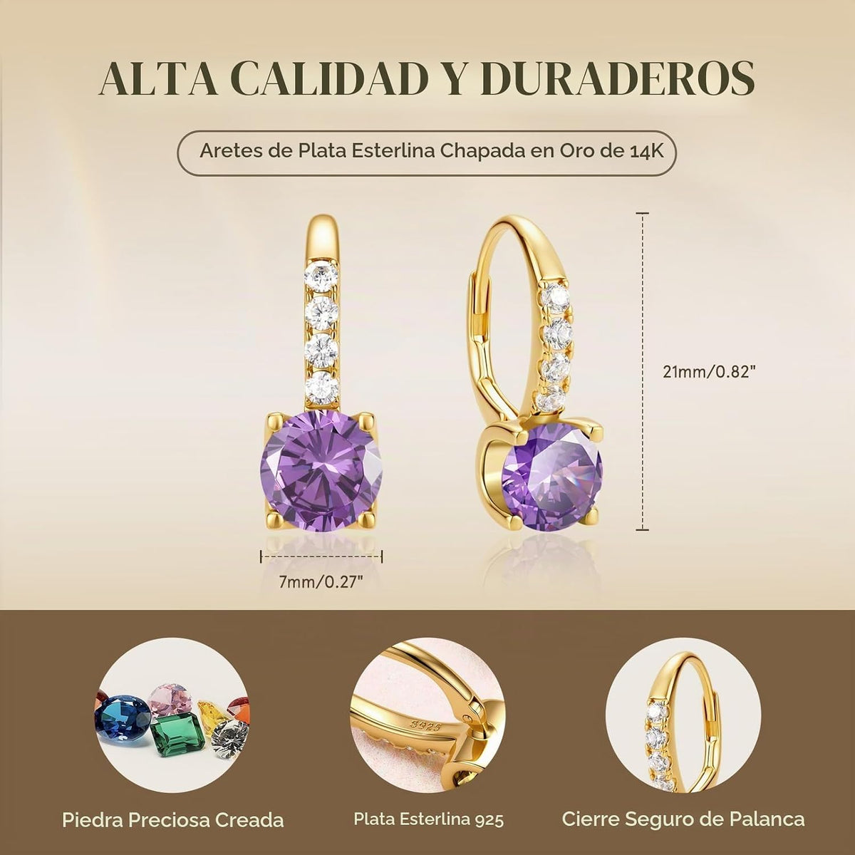 FANCIME Pendientes colgantes de plata de ley chapada en oro de 14 q...