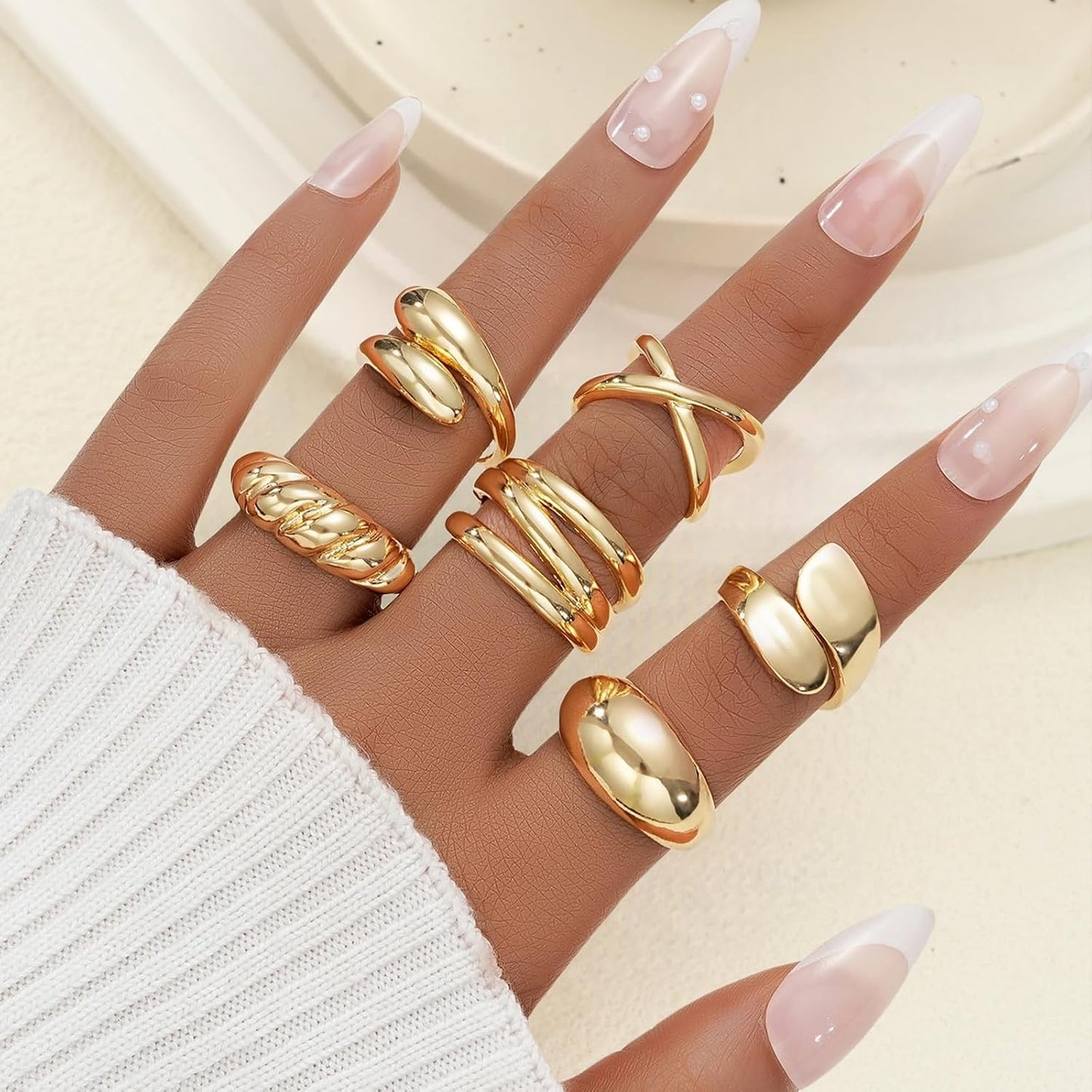 YEEZII Anillos Gruesos de Oro para Mujer Sin Deslustre, Anillo de P...