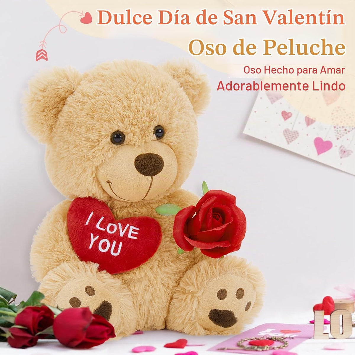 BENINY Oso de peluche de 12 pulgadas con corazón, bonito oso de pel...