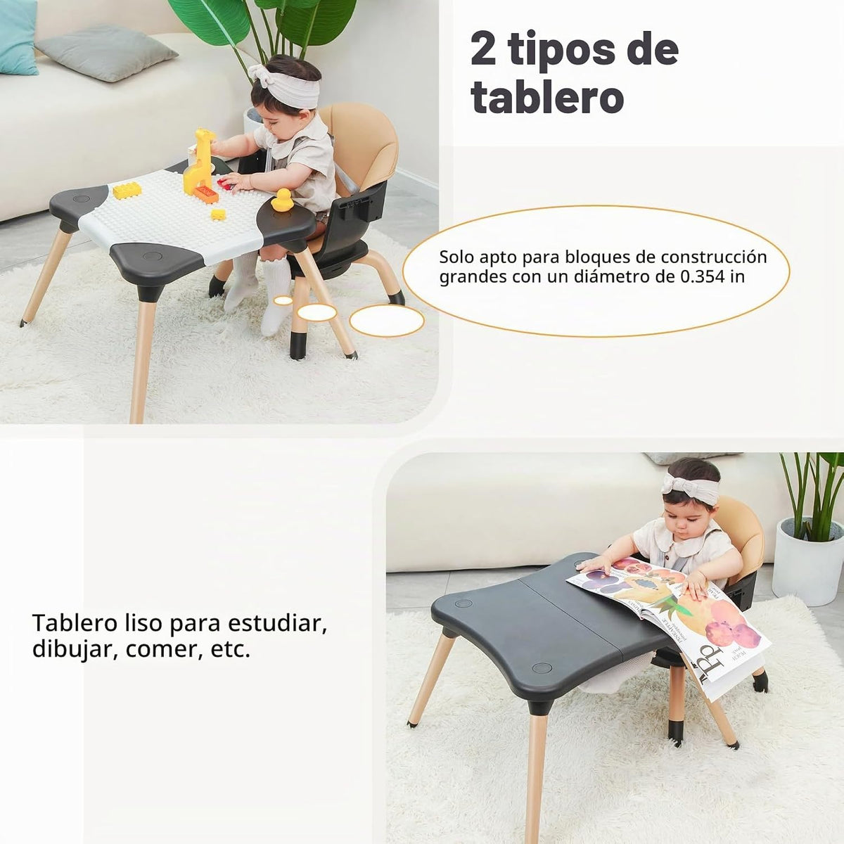 Komcot Silla alta, 7 en 1 silla alta de madera para bebé con asient...