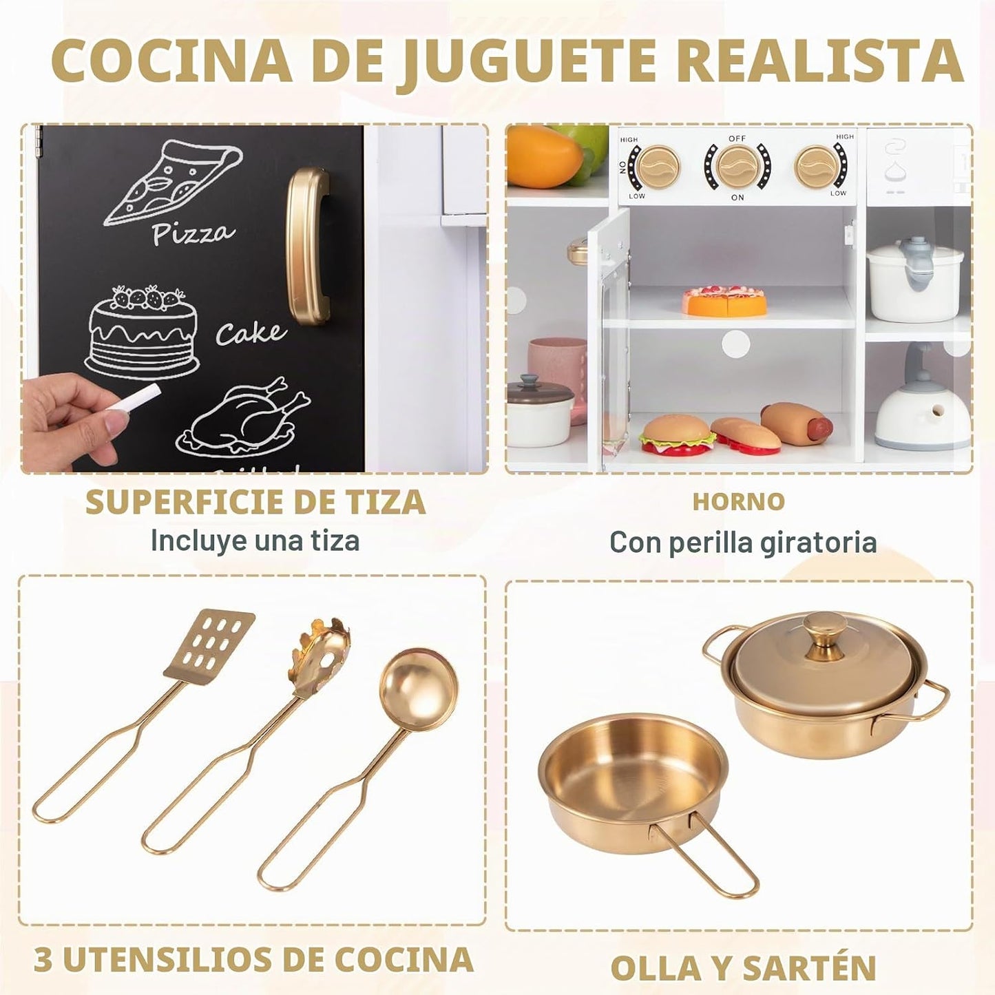 Costzon Cocina de Juguete para Niños, Juego de Cocina de Madera con...