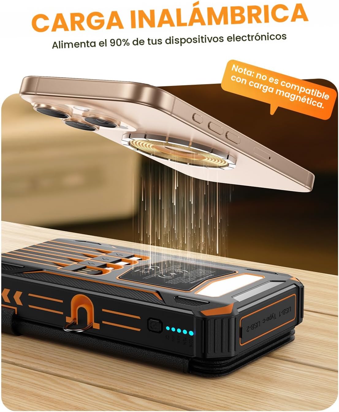 SOARAISE Cargador Solar Power Bank - Cargador Portátil Inalámbrico...