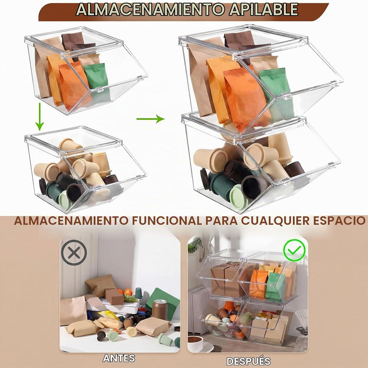 Yerliker 25 cubos de almacenamiento de plástico transparente con ta...
