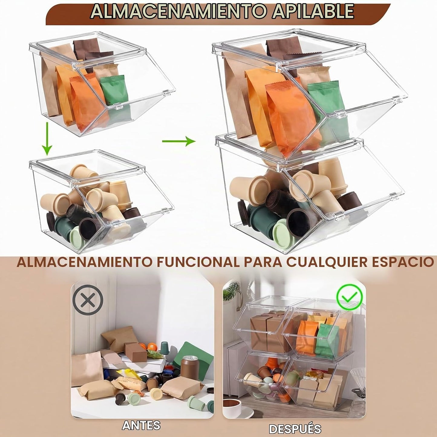 Yerliker - 16 cubos de almacenamiento apilables transparentes con t...