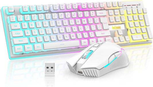 RedThunder K10 - Combo de teclado y mouse inalámbricos para juegos,...
