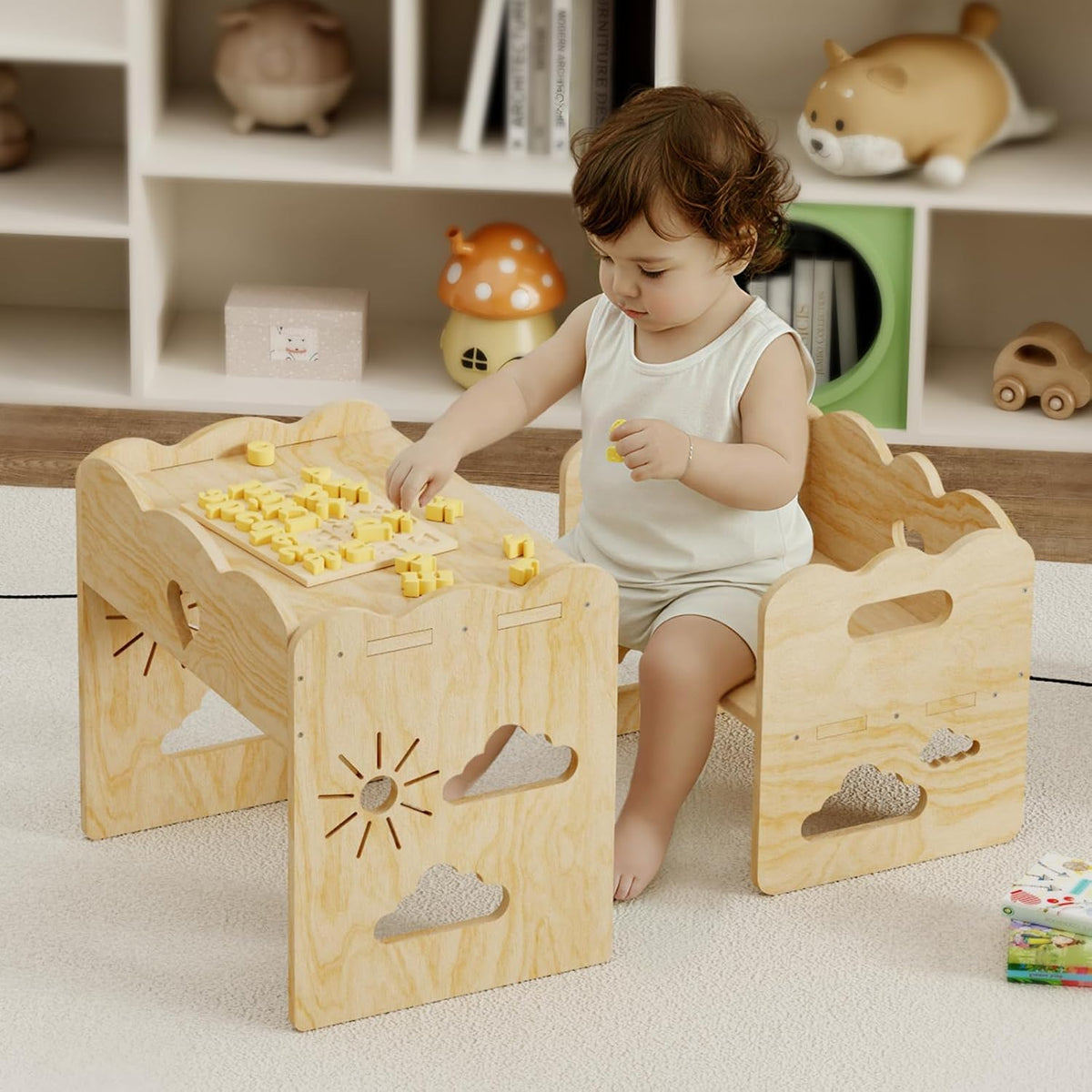 BPMFDTNL Montessori - Juego de mesa y silla para niños pequeños, me...