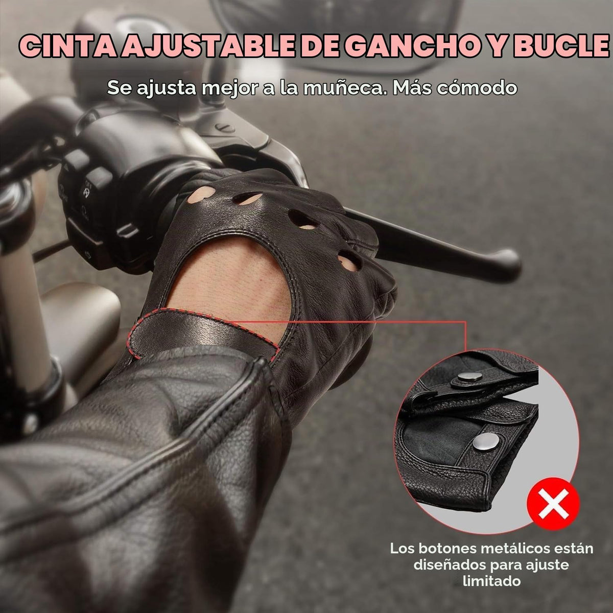 KEMIMOTO Guantes de motocicleta de piel de oveja sin dedos, guantes...