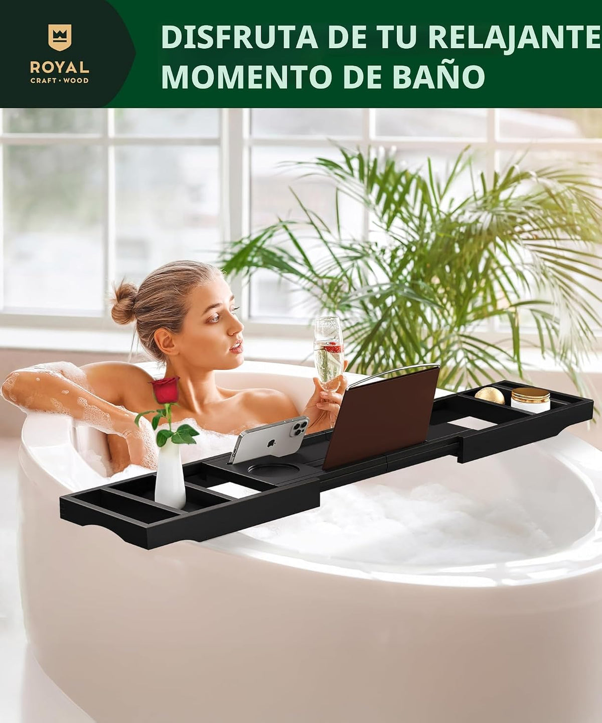 ROYAL CRAFT WOOD Bandeja de bañera plegable de alta calidad, bandej...