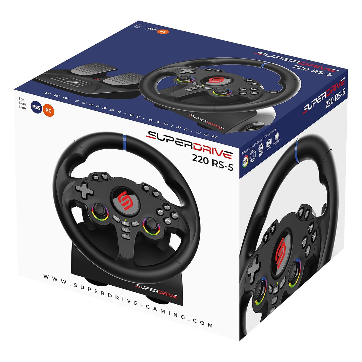 SUBSONIC Racing 220RS-5 RGB Volante para juegos PS5 y PC \u2013 Ped...