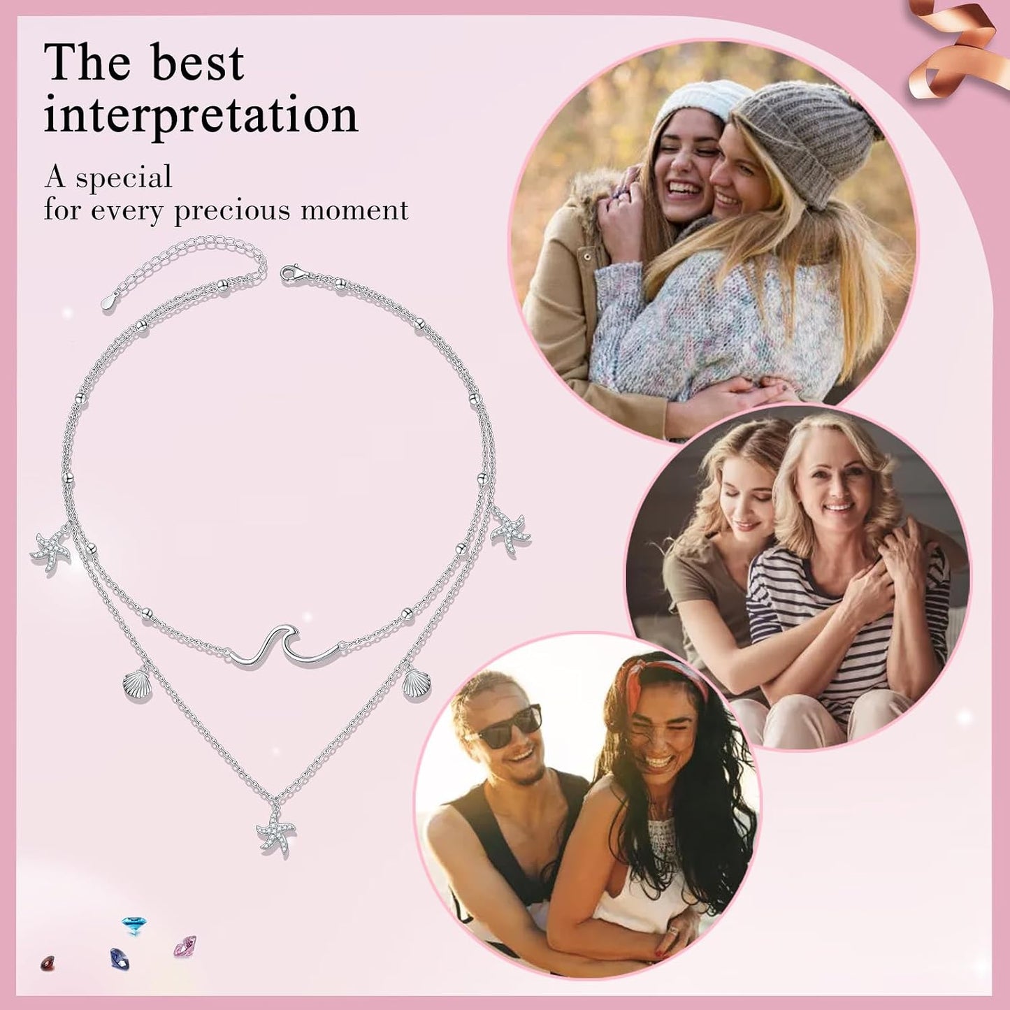 DAOSHANG Collares en Capas para Mujeres Plata de Ley S925 Gargantil...