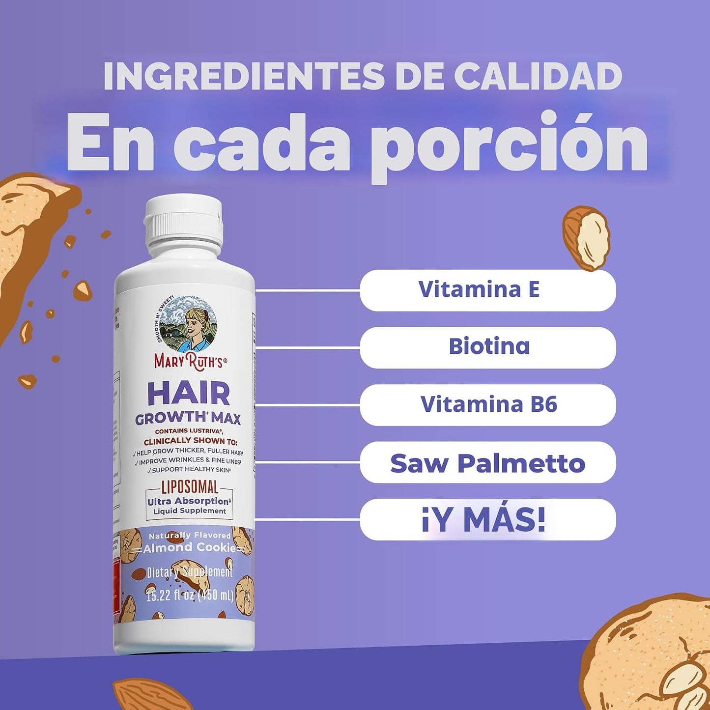 MaryRuth's Hair Growth Max Liposomal 10000mcg Biotina, cabello más...