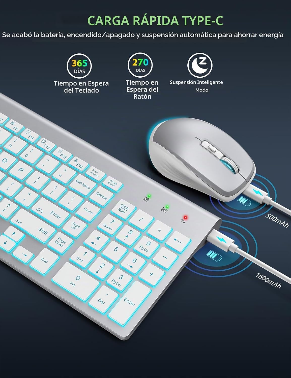SABLUTE Combo de teclado y mouse inalámbricos retroiluminados, tecl...