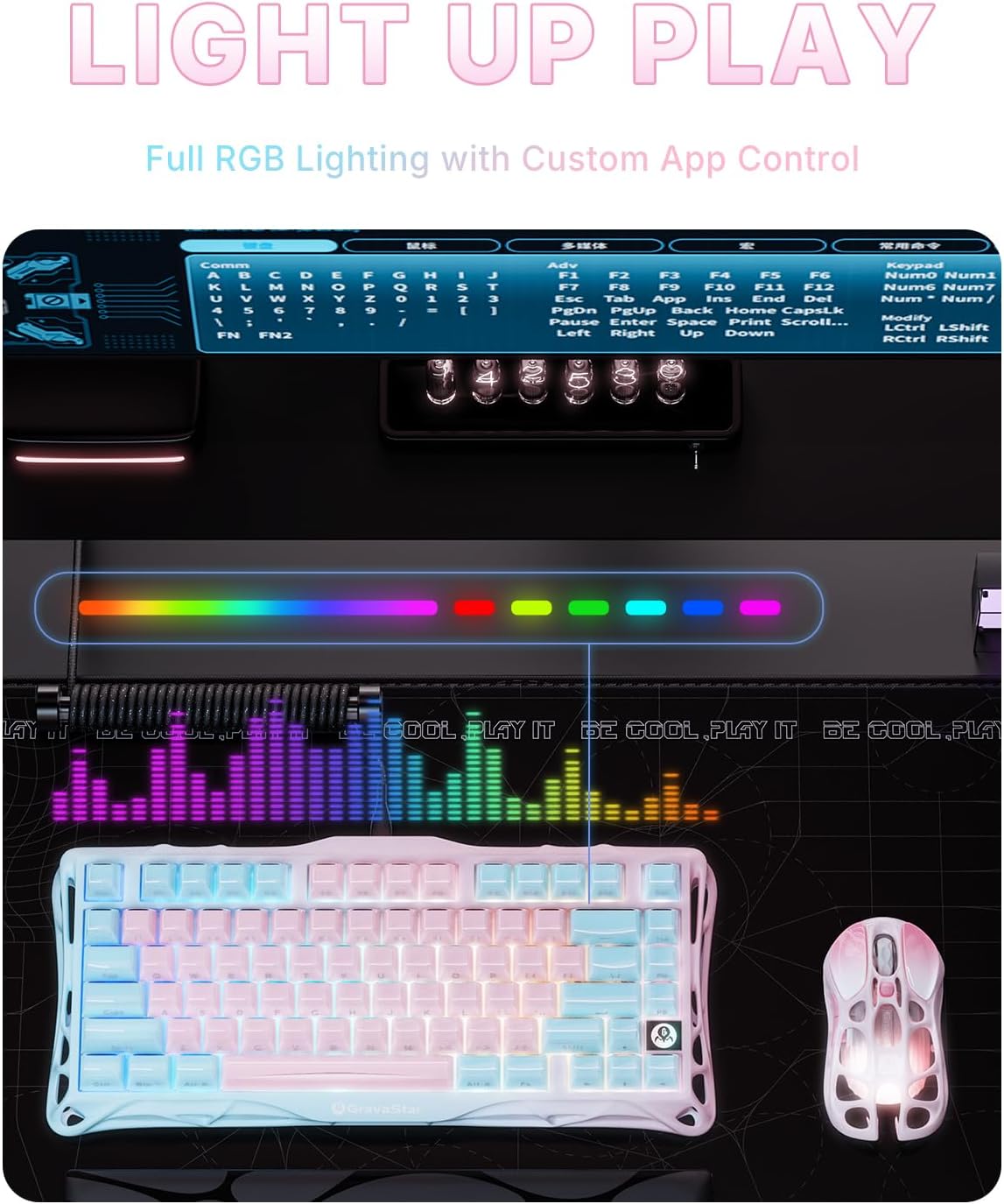 Teclado para juegos GravaStar Mercury K1 Lite 75%, teclado inalámbr...