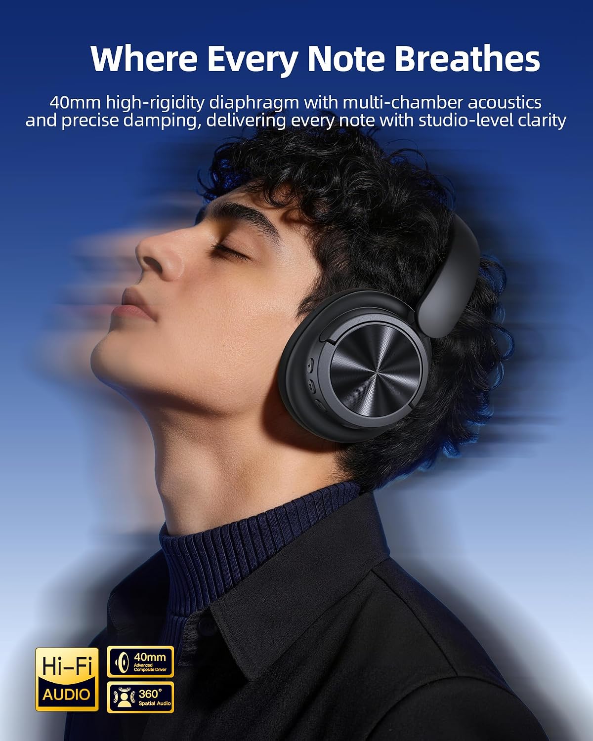 bmani Auriculares inalámbricos sobre la oreja de alta resolución de...