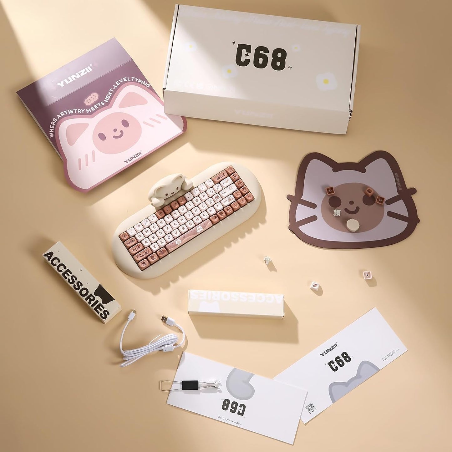 YUNZII C68 Teclado mecánico inalámbrico, diseño de 65%, cambio cali...