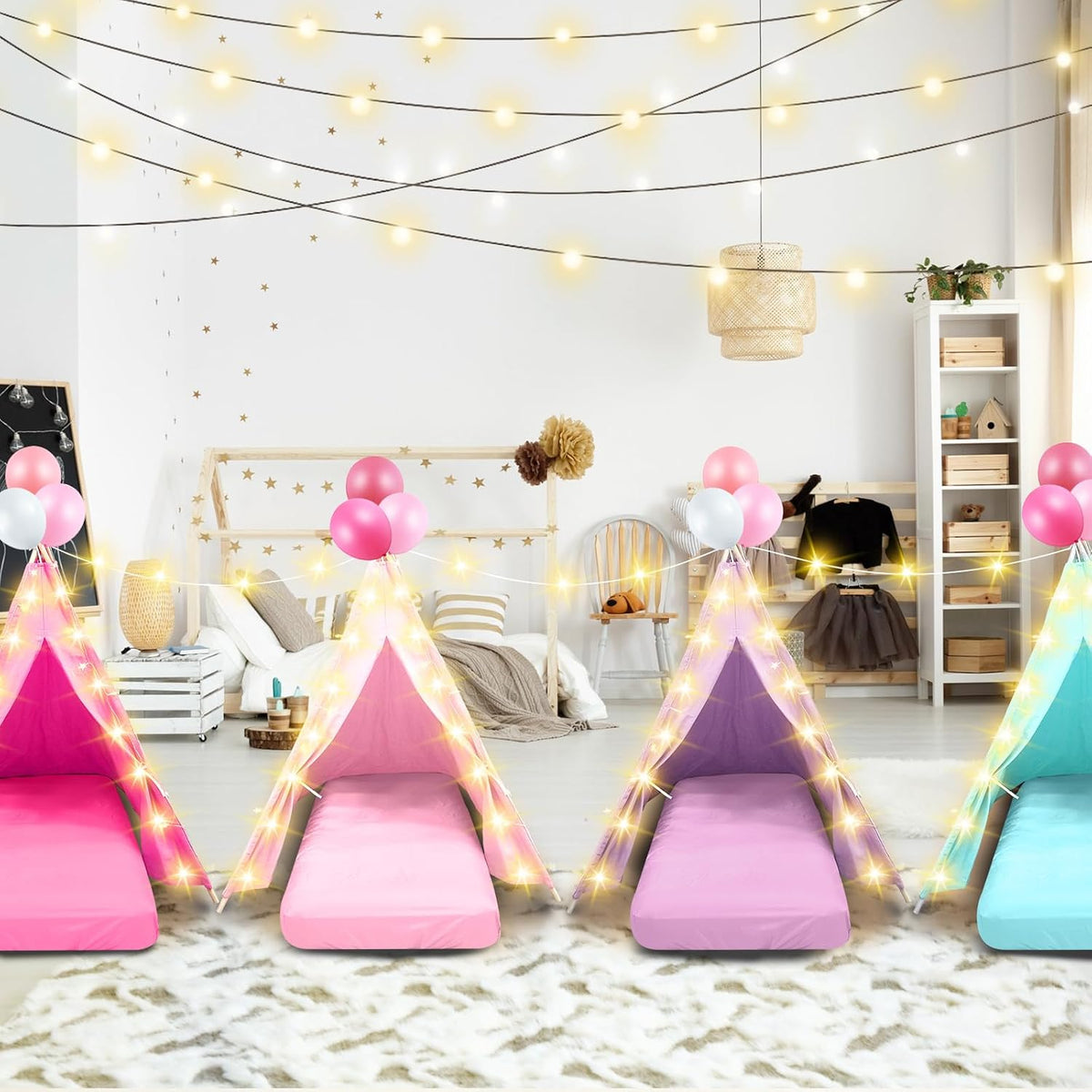 Lemosae Paquete de 4 Carpas Tipi para Niños Fiesta de Pijamas con C...