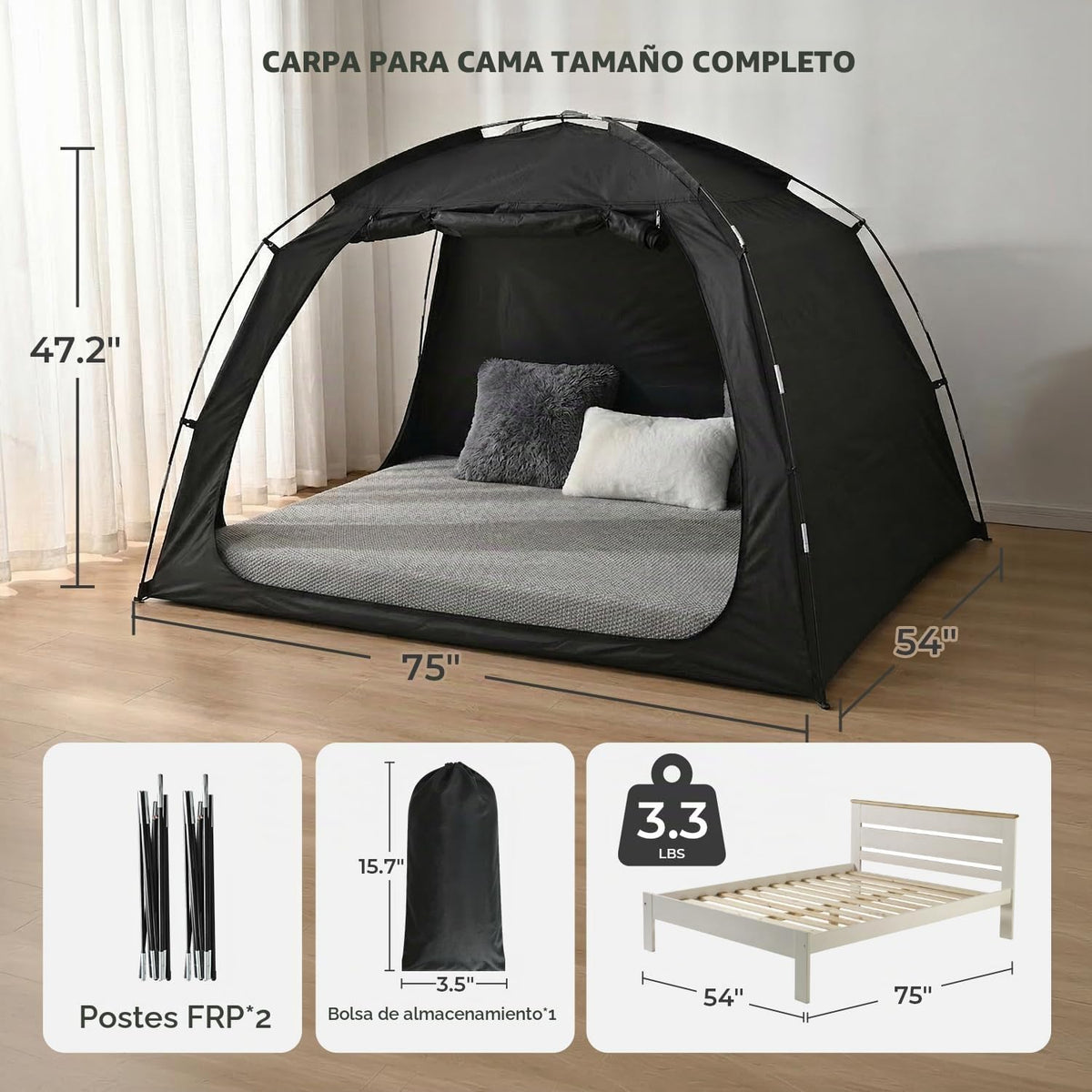 Alvantor® Tienda de campaña de cama tamaño matrimonial, 93% de opac...
