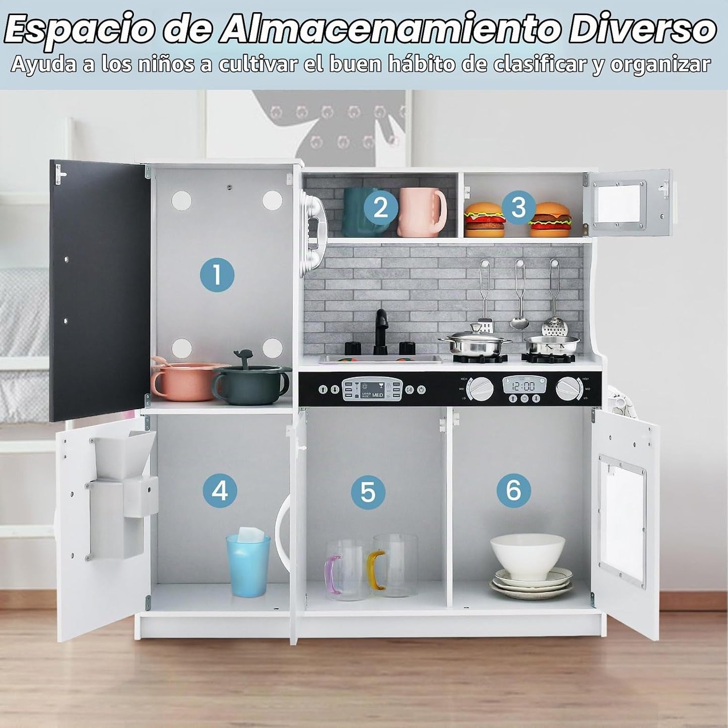 HONEY JOY Juego de cocina de madera para niños, juego de juguete de...