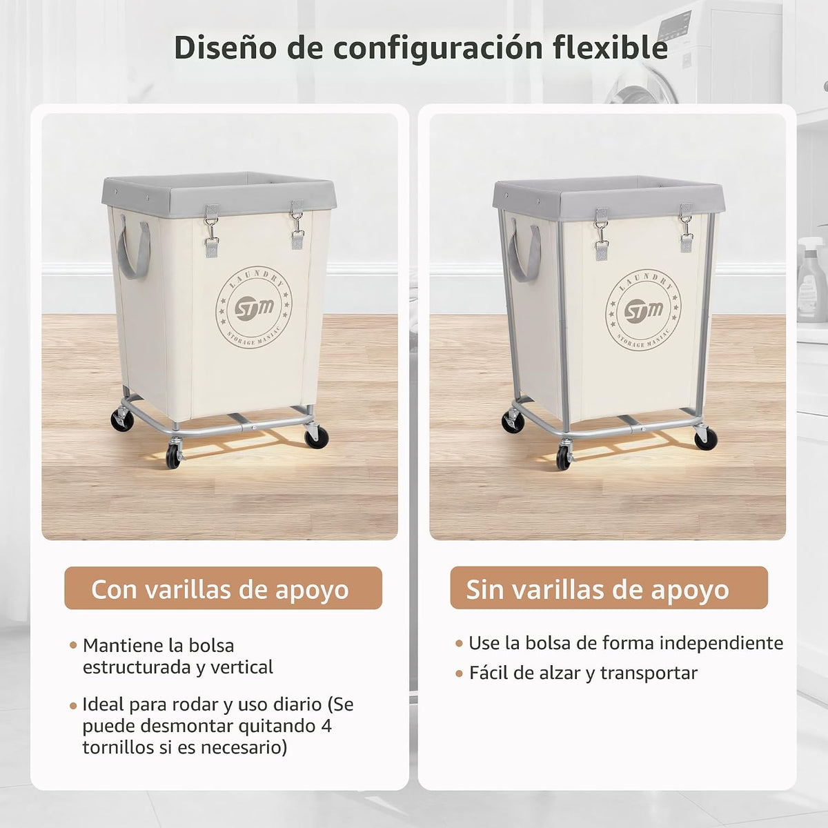 STORAGE MANIAC Cesta de lavandería comercial con marco de acero res...