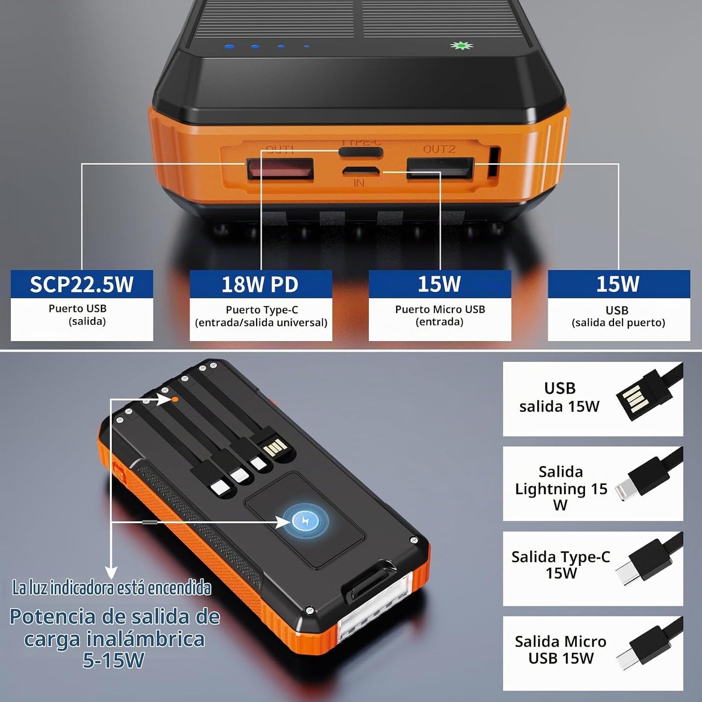 FCJZX - Banco de energía solar de 49800 mAh, cargador portátil con...