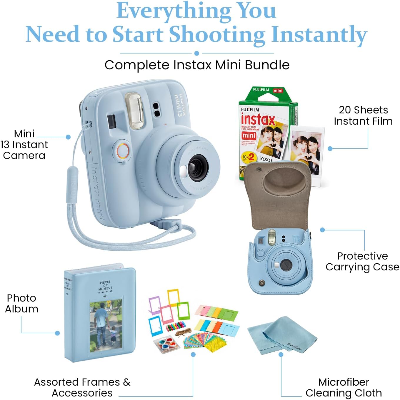 FUJIFILM Instax Mini 13 - Paquete de cámara instantánea blanca arci...