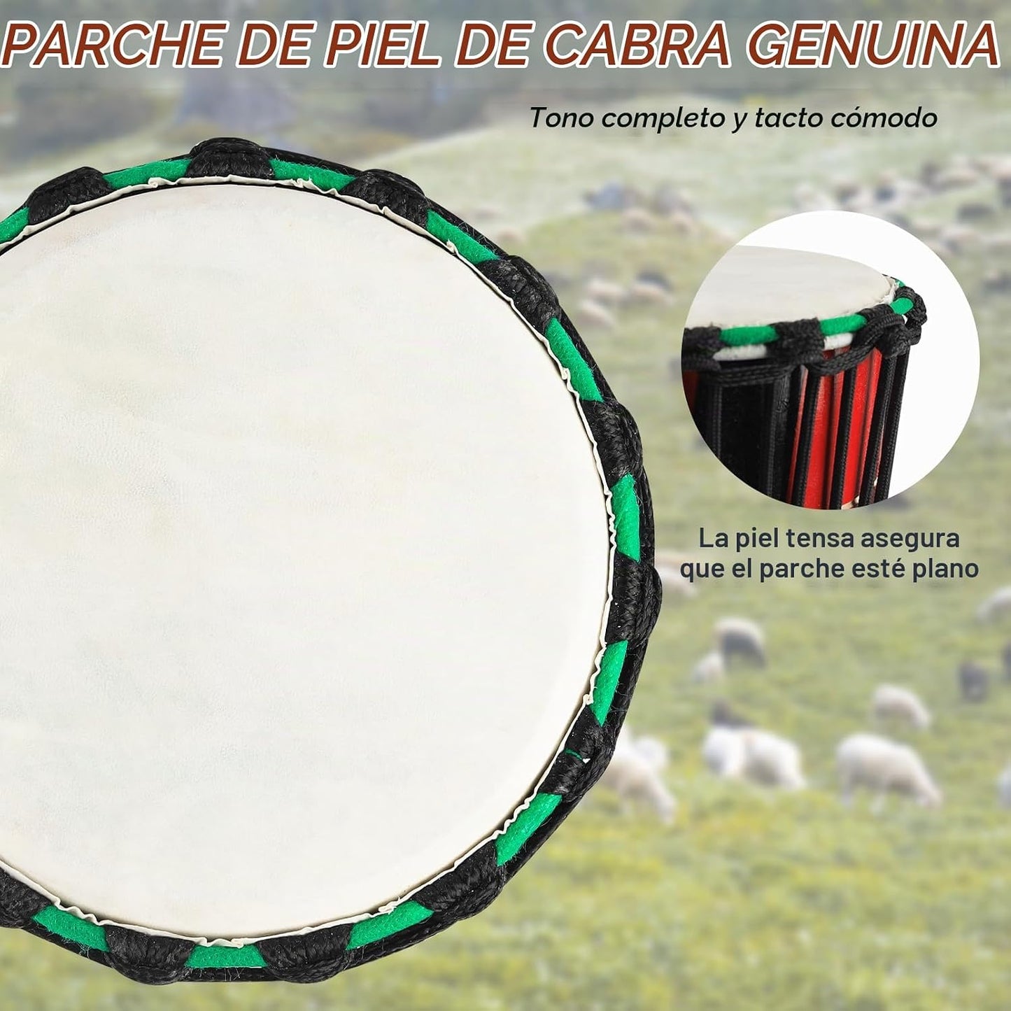 GOGHOST Tambor Djembe de madera, 4.5'' x 8'' Elefan...