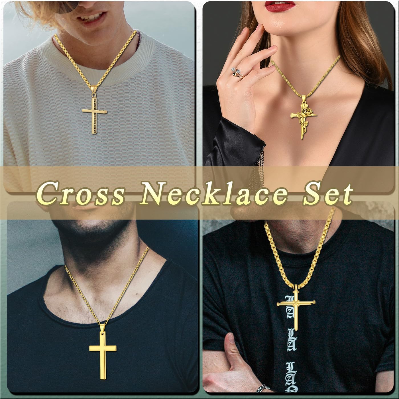 MAIBAOTA Juego de 8 collares para hombre, collar de acero inoxidabl...