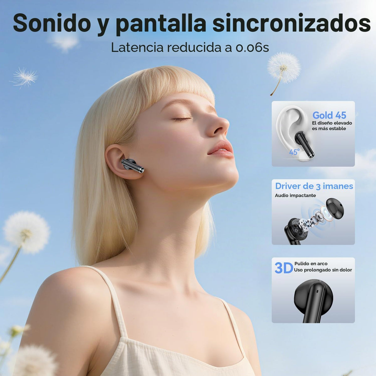Auriculares inalámbricos, Bluetooth de 5.4 pulgadas, auriculares in...