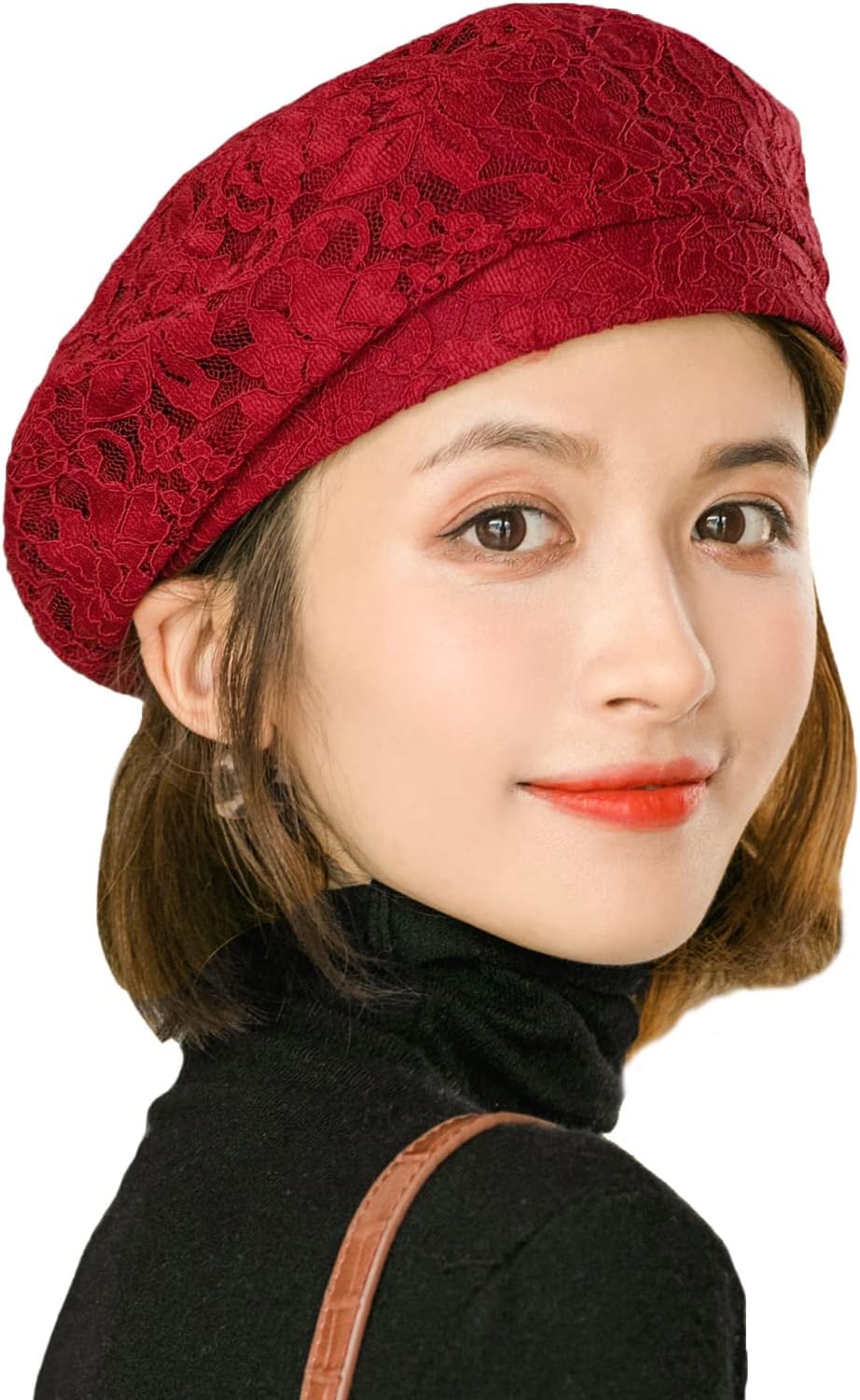AICHUAN Boina de encaje elegante para mujer, boina de vestido franc...