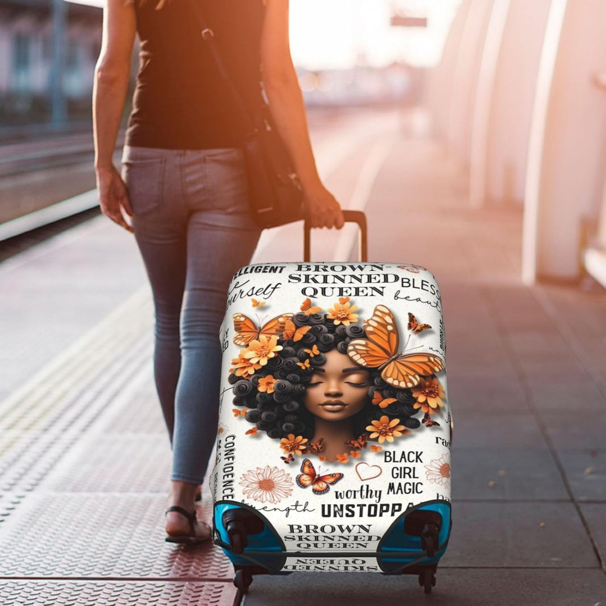Hepmant Protector de maleta de viaje para mujer afroamericana, elás...