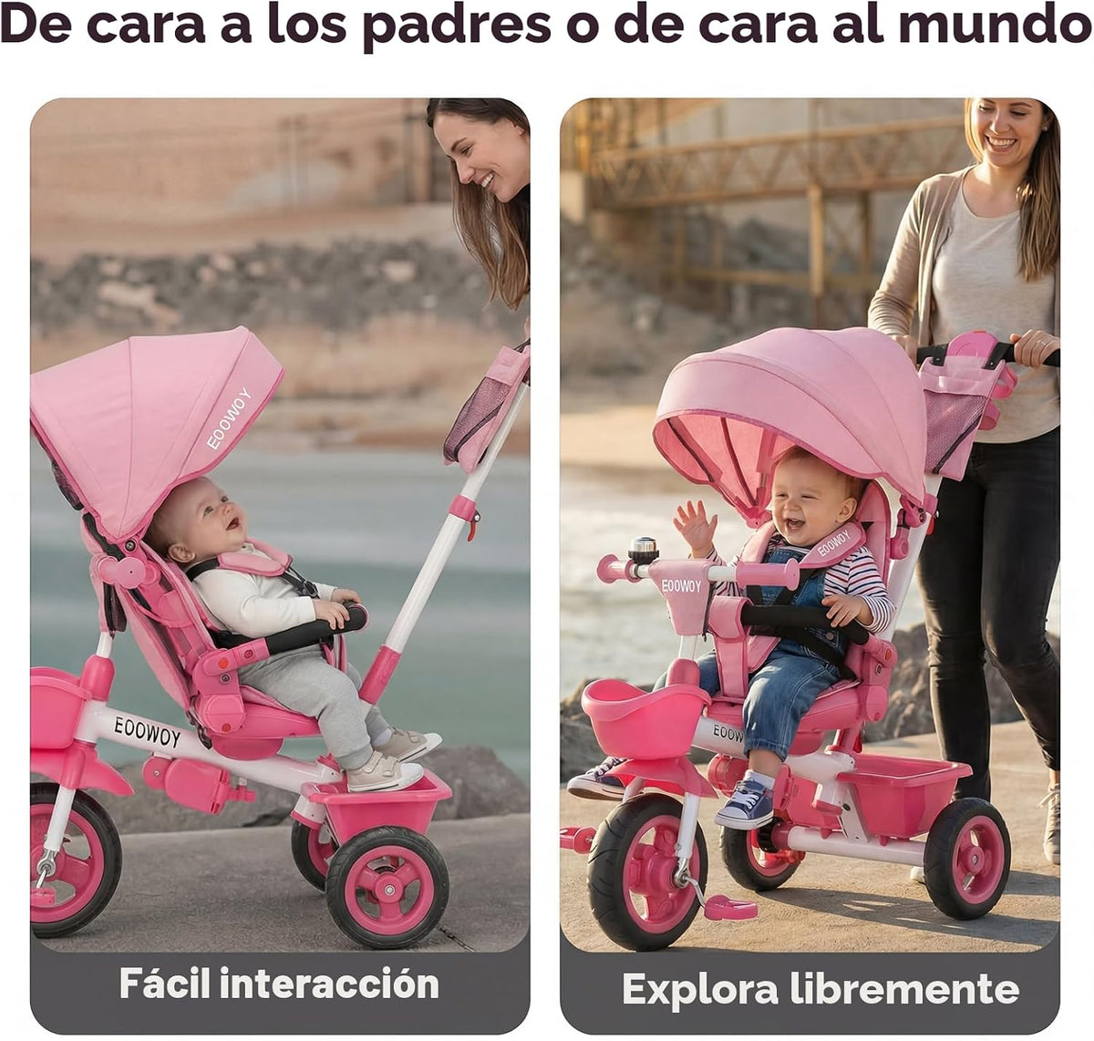 EOOWOY Triciclo para niños pequeños con mango de empuje, triciclo c...