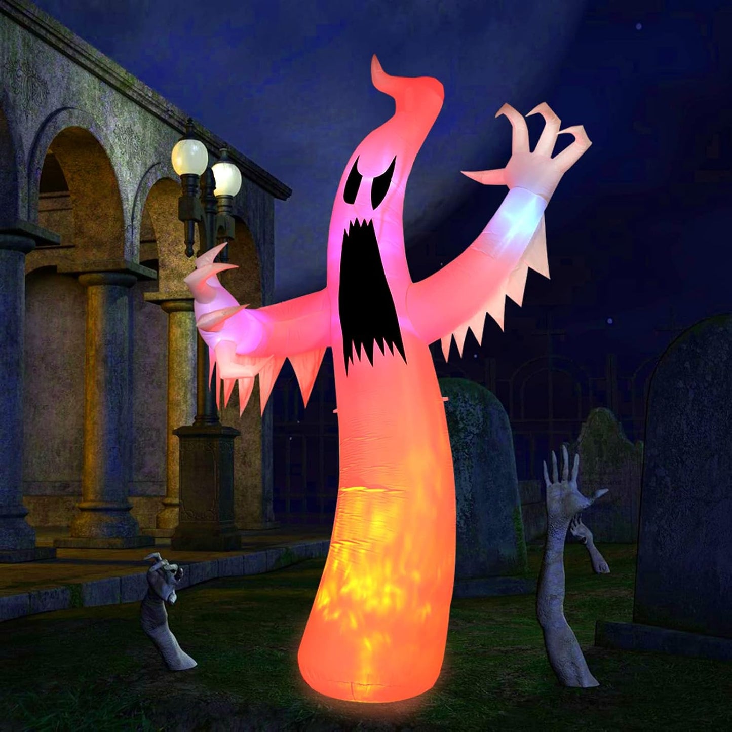 Inflables de Halloween de 12 pies, fantasma colorido al aire libre,...