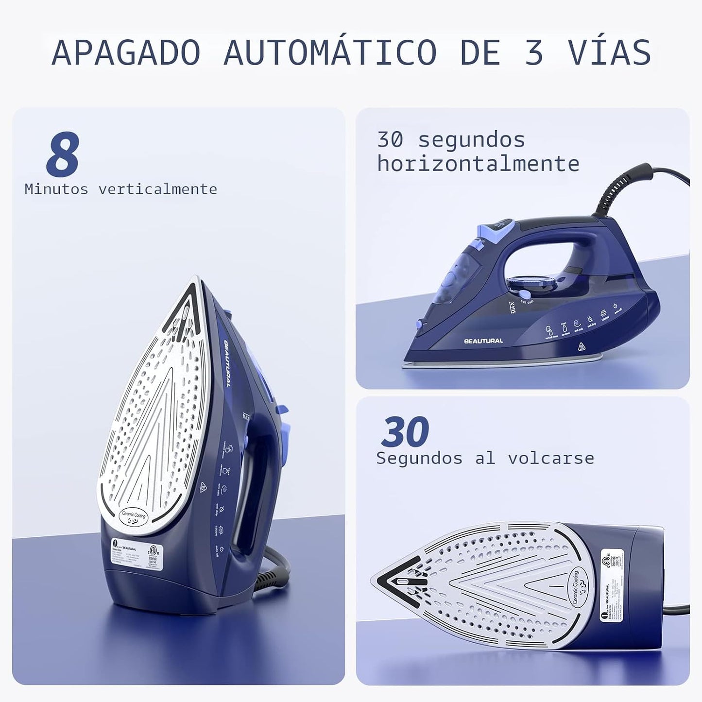 BEAUTURAL Plancha de vapor para ropa con esfera de termostato de pr...