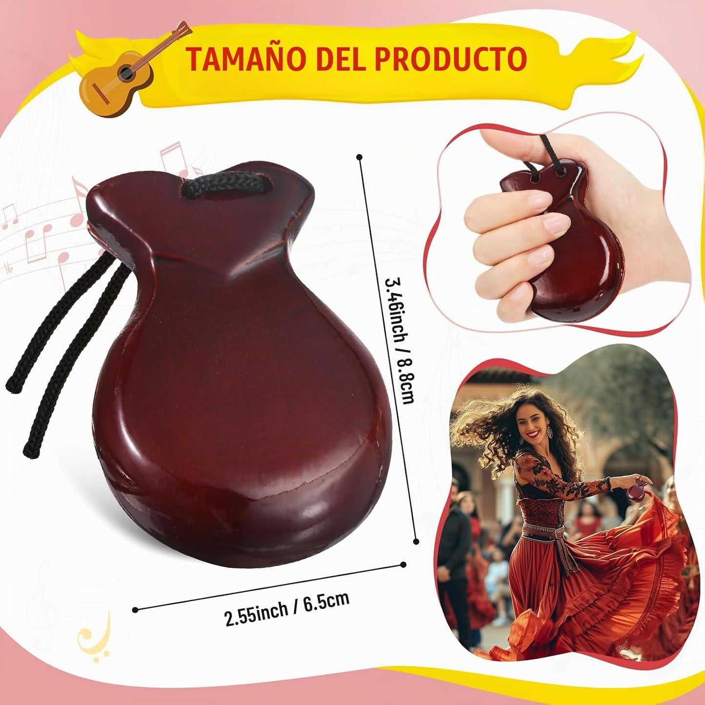 Motionchic Paquete de 2 castañuelas españolas de flamenco con cuerd...