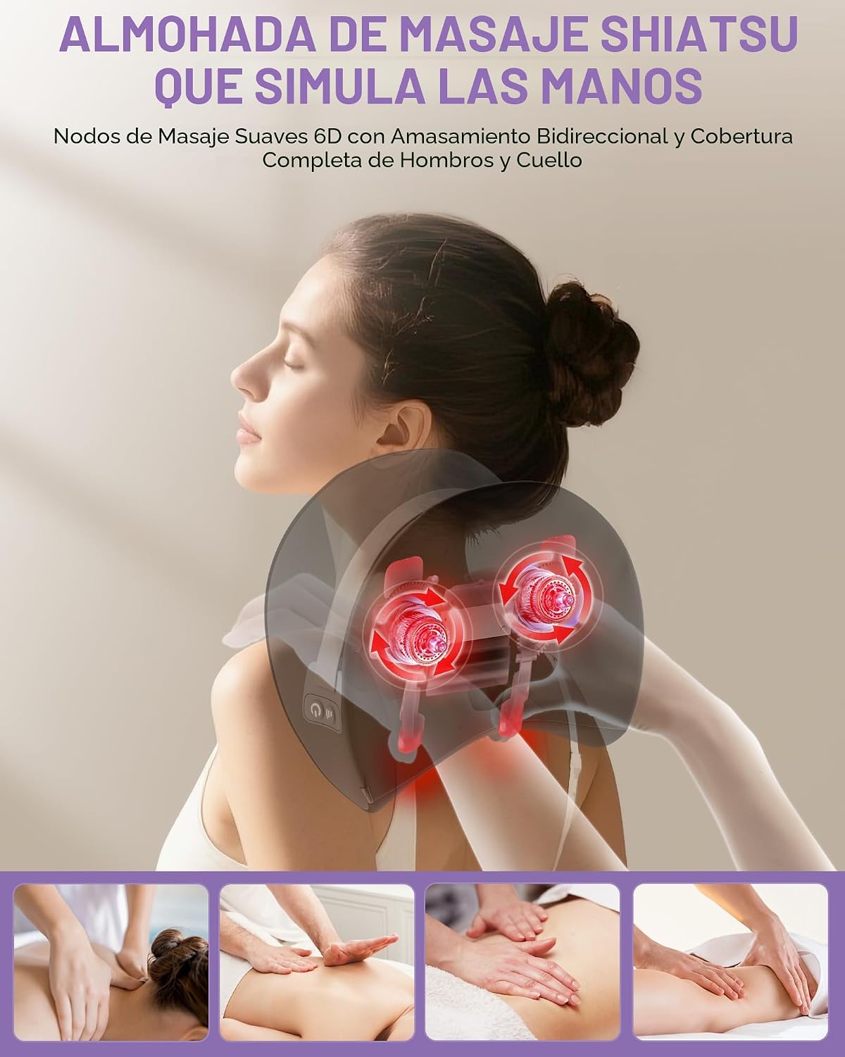 snawowo Shiatsu Masajeador de cuello con calor, relajación de espal...
