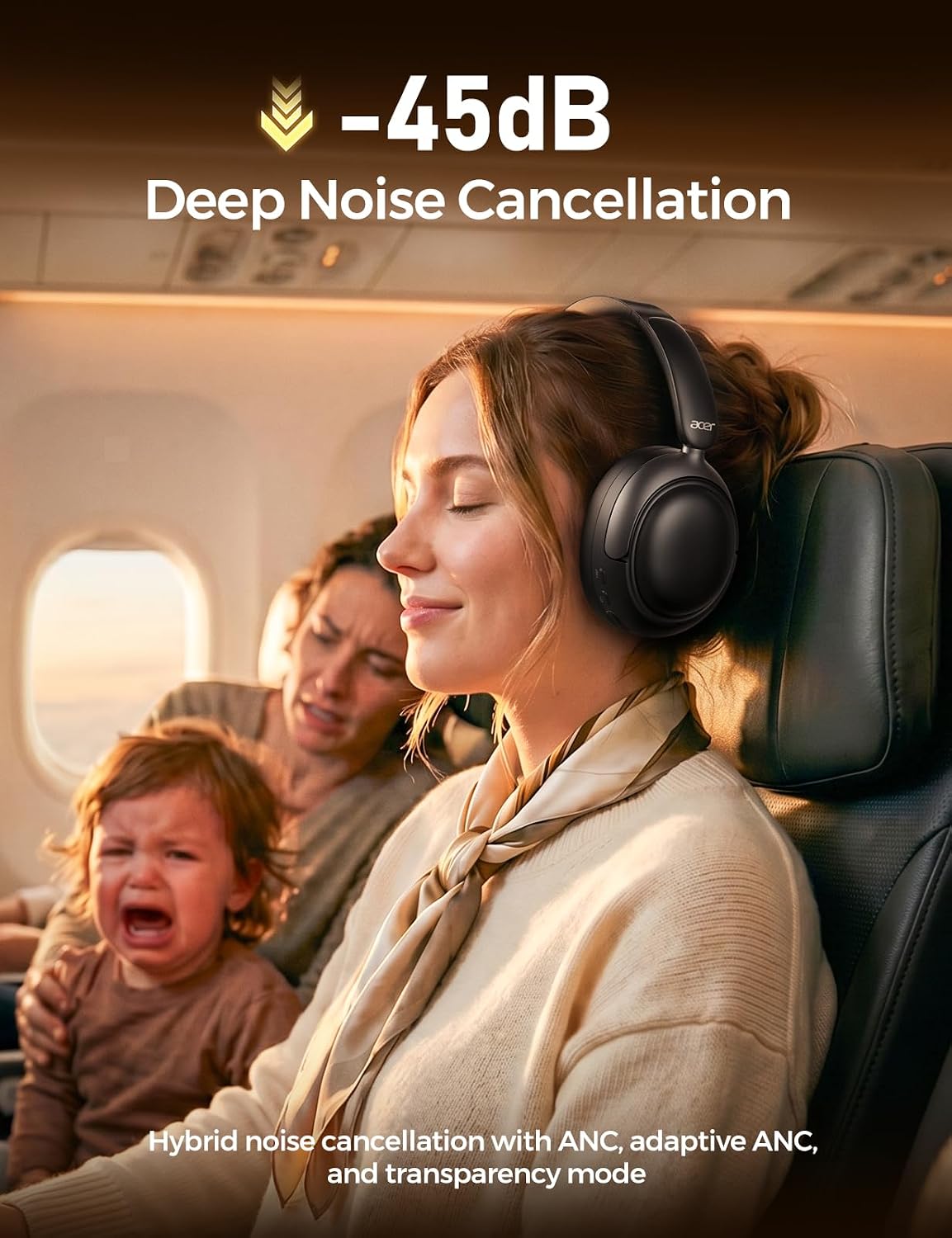 Acer OHR703 - Auriculares con cancelación activa de ruido, Bluetoot...
