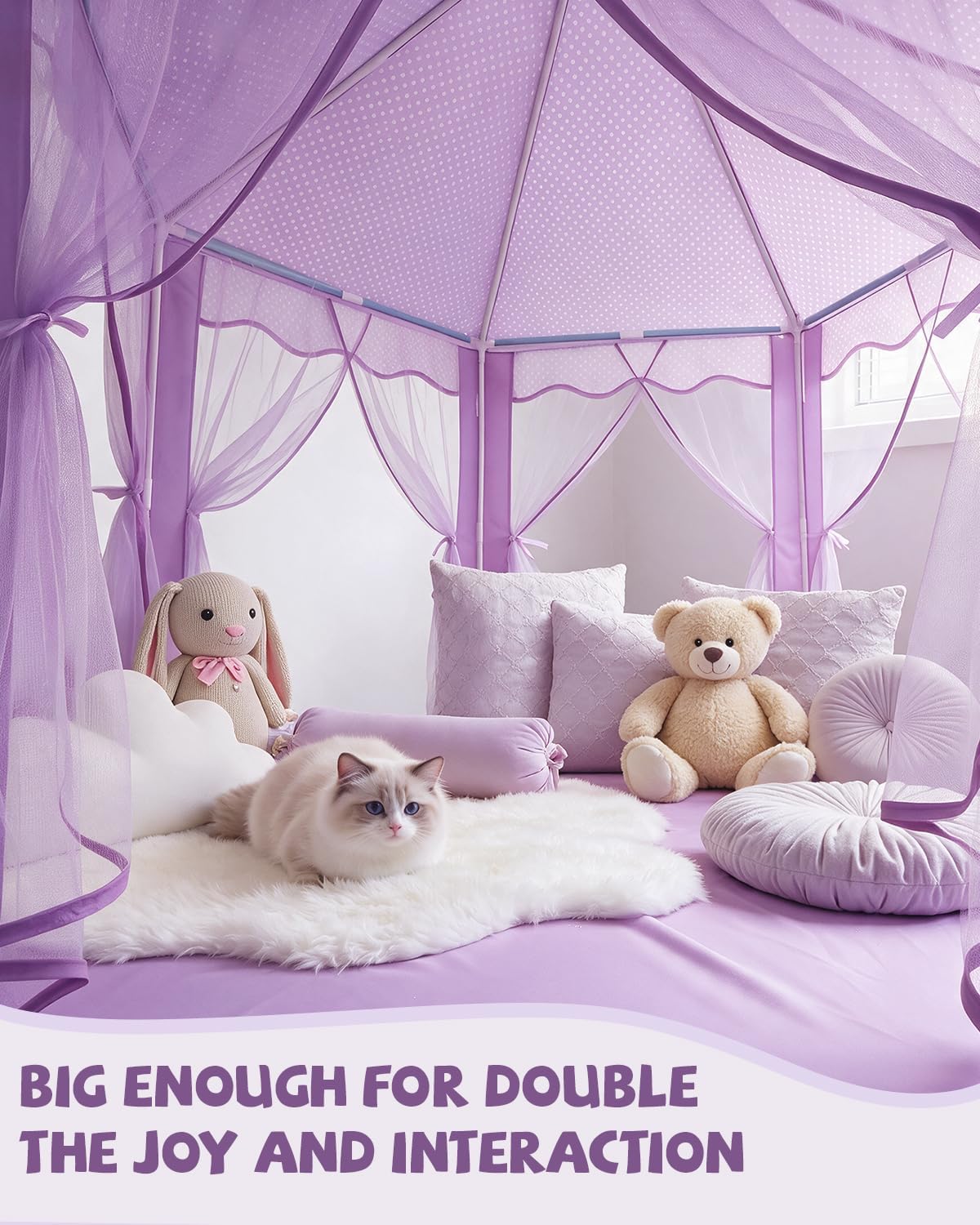 Tienda de campaña de castillo de princesa púrpura para niñas con lu...