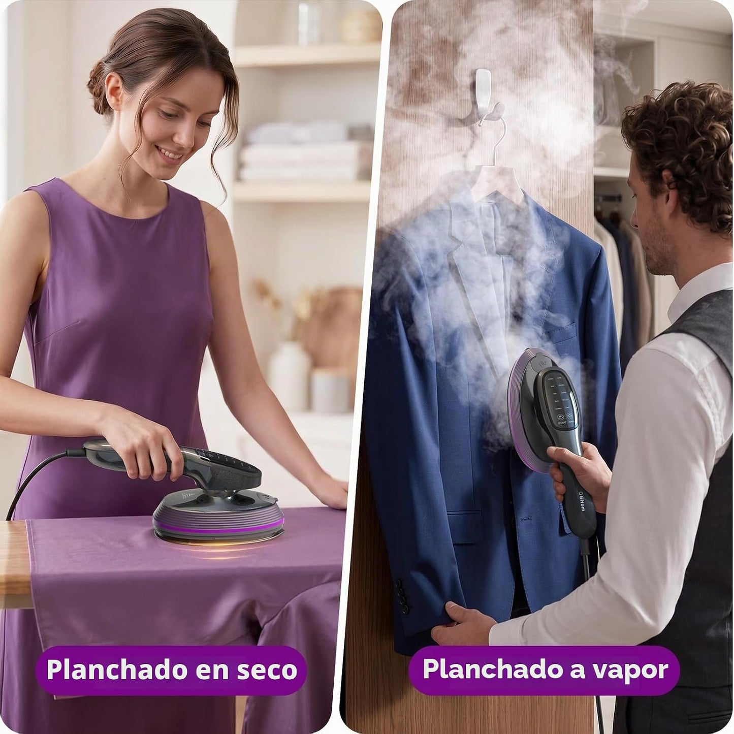 OGHom Vaporizador y plancha 2 en 1 para ropa, plancha de mano de 12...