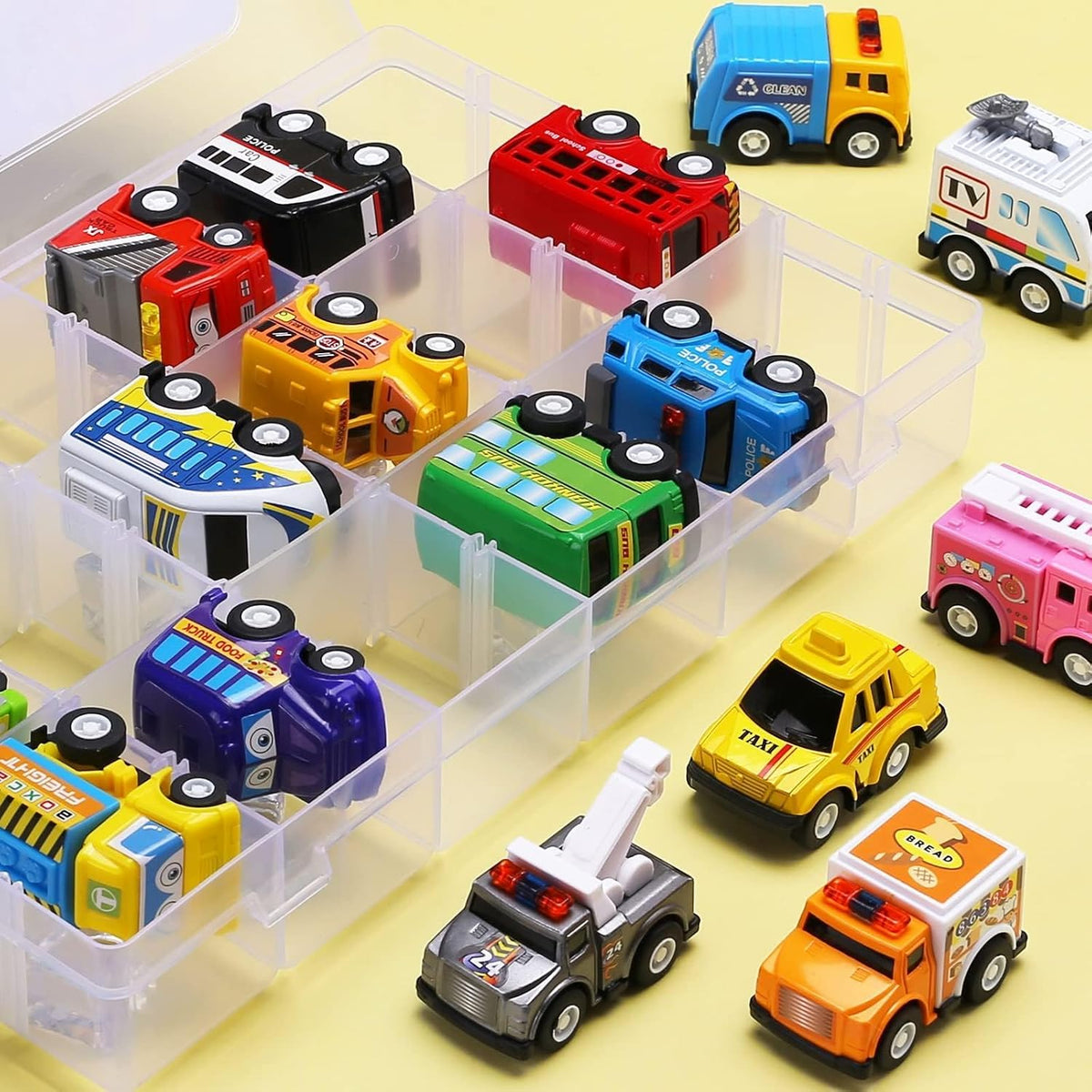 Paquete de 18 juguetes de coche con caja de almacenamiento, mini mo...