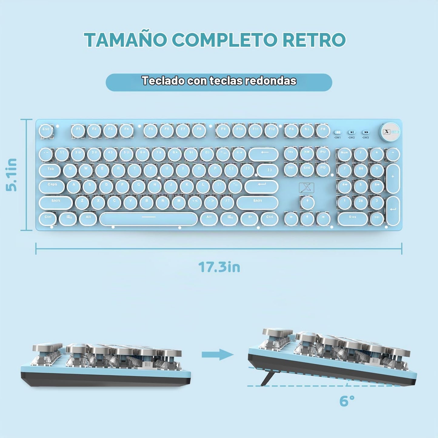 LexonElec Teclado mecánico retro para juegos estilo máquina de escr...