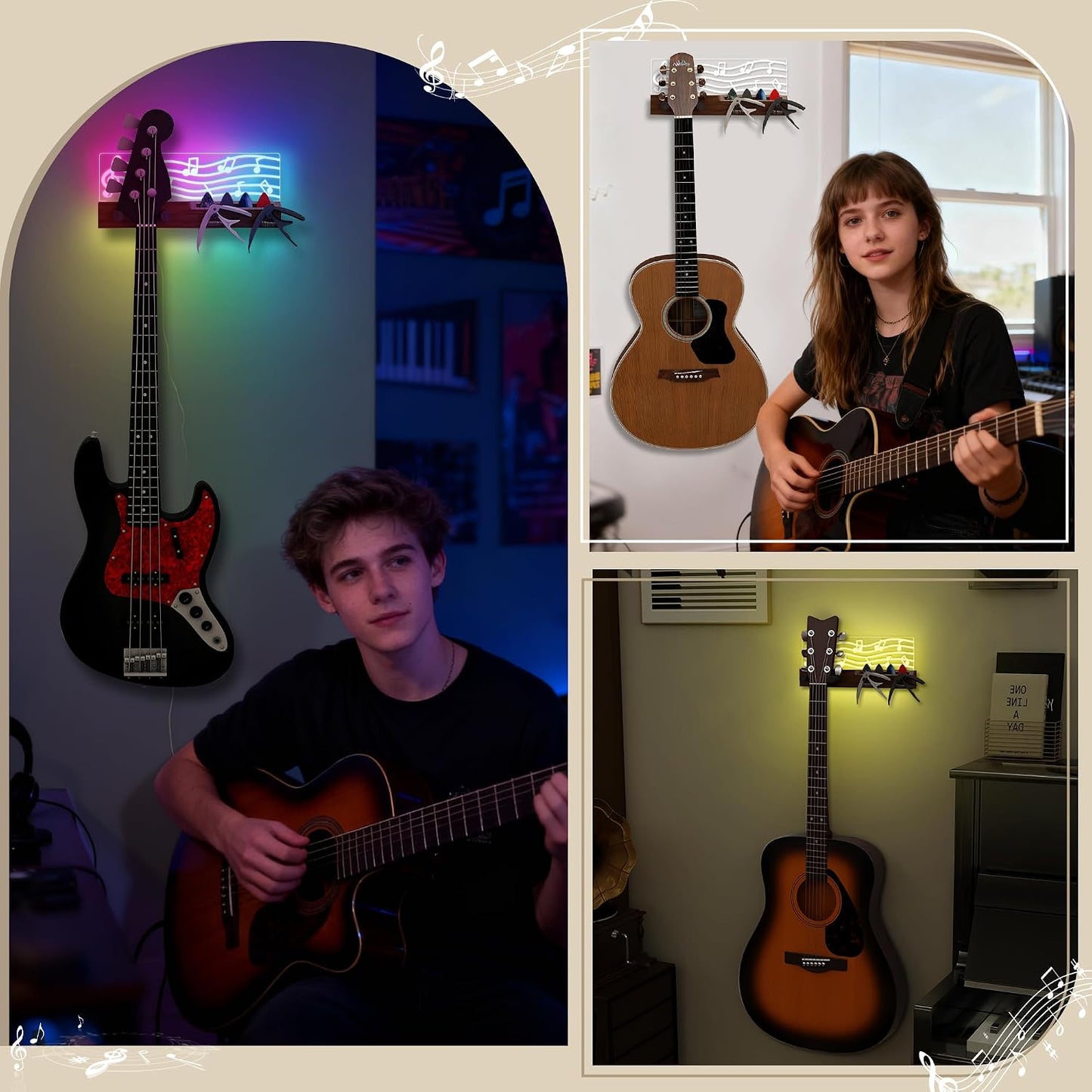 CoolGift Mart Accesorios de guitarra, soporte de pared para guitarr...