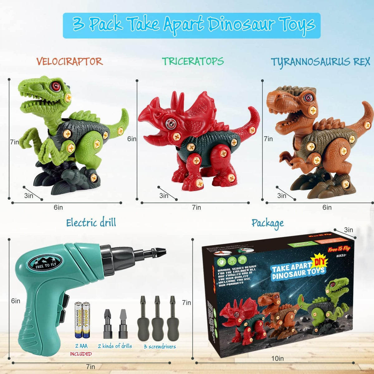 Juguetes de dinosaurio FREE TO FLY Regalos para niños de 3, 4, 5, 6...