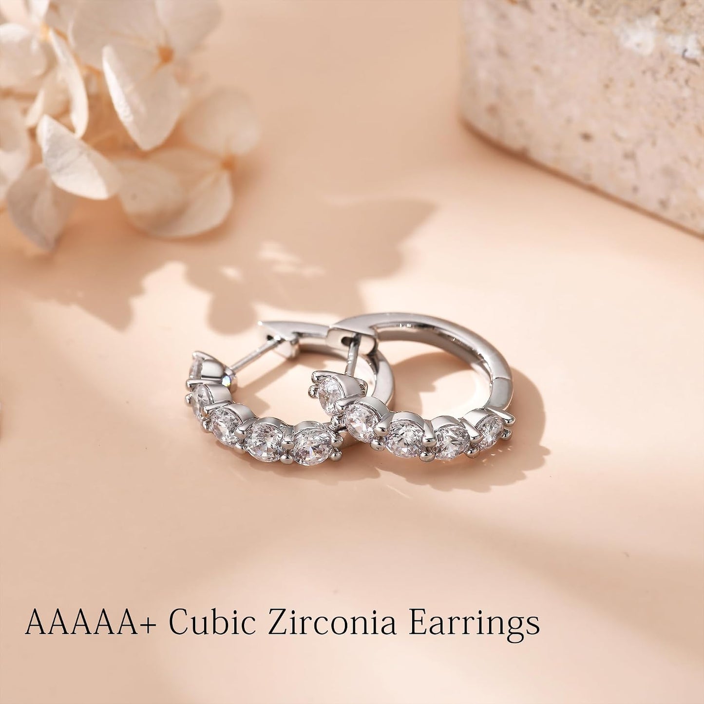 Aretes de aro de plata esterlina con circonita cúbica y aretes de o...