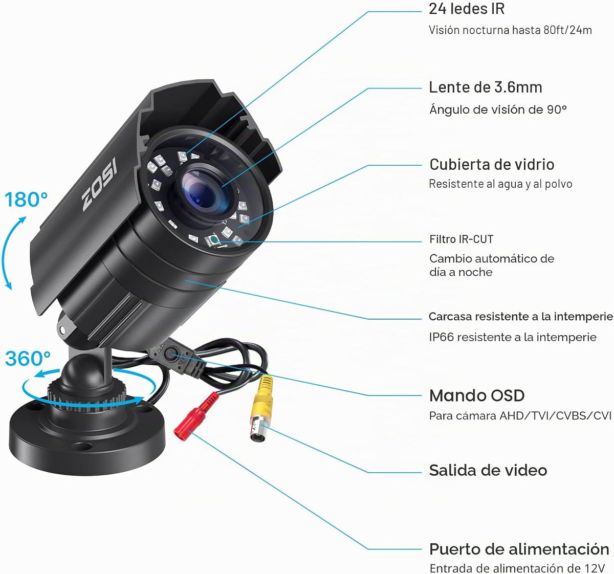 ZOSI - Sistema de cámaras de seguridad CCTV 1080P para exteriores e...