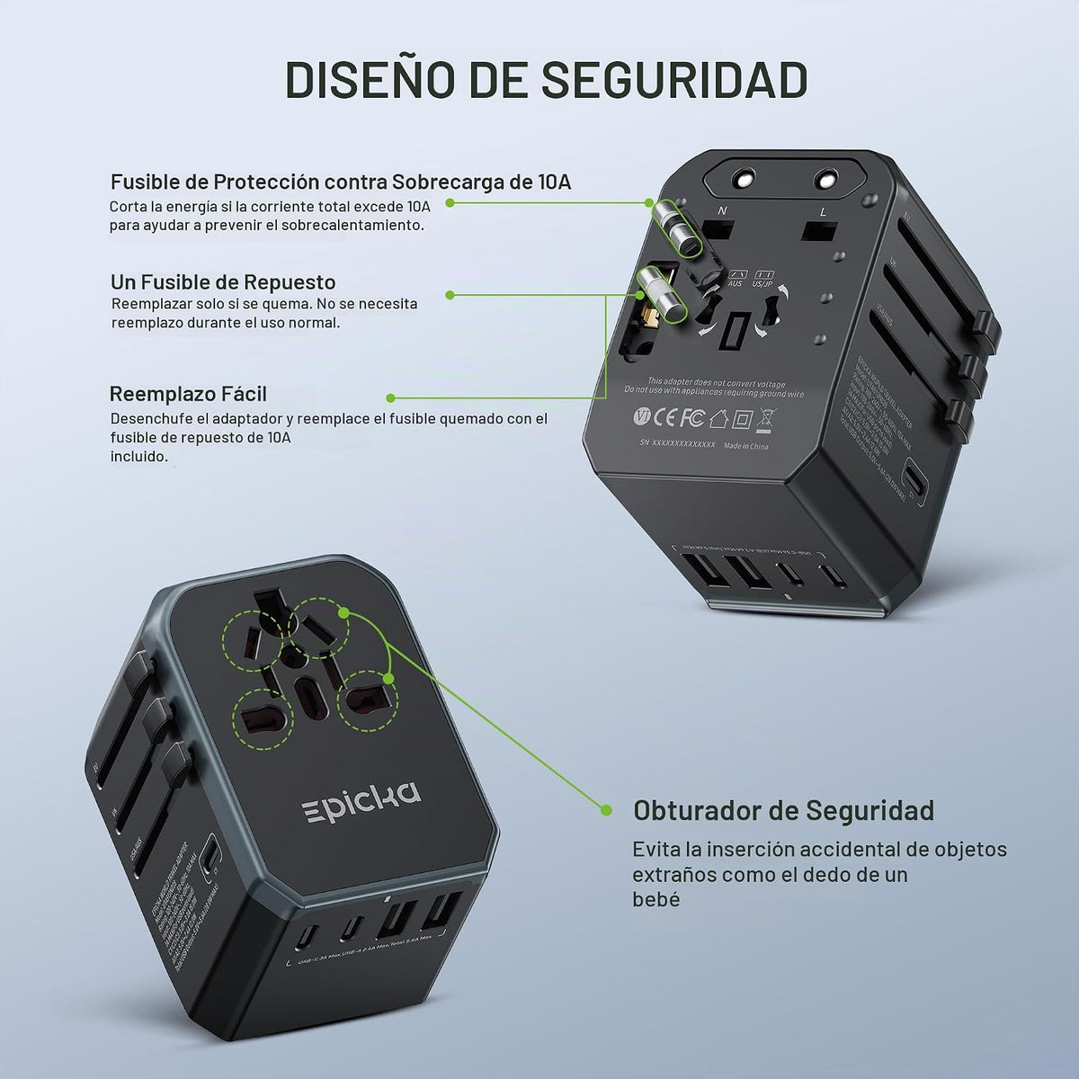 EPICKA Adaptador de viaje universal, adaptador de enchufe de viaje...