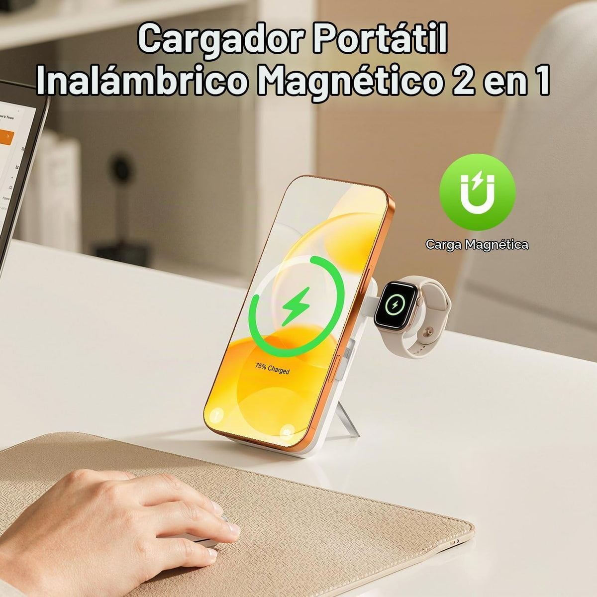 Q Cargador portátil inalámbrico magnético de 10,000 mAh, batería ex...