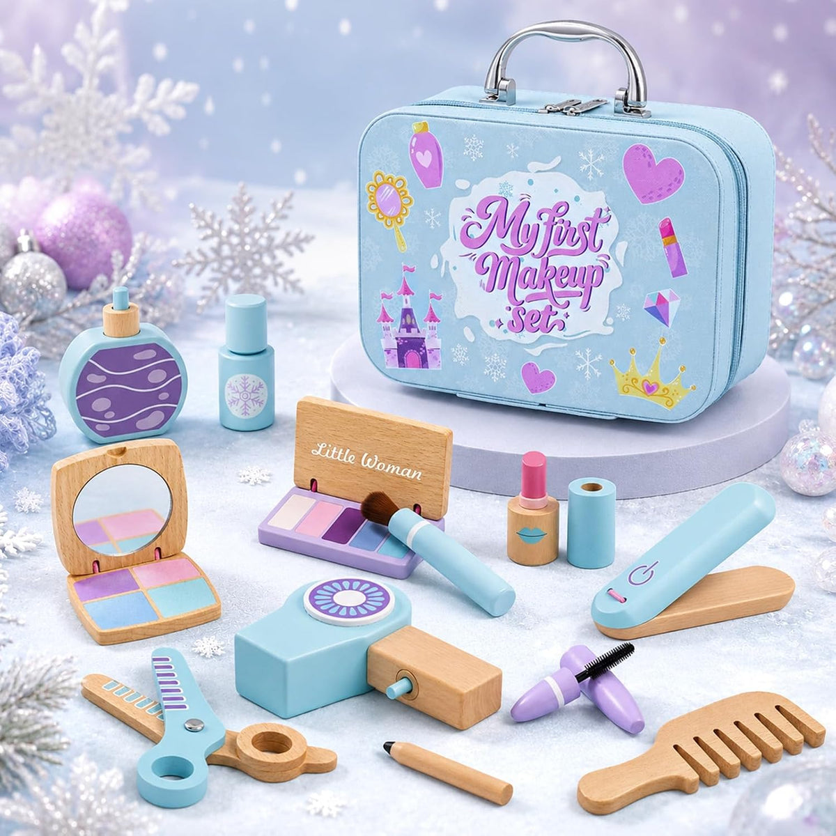 Lonico Juego de juguetes de maquillaje de madera para niñas, kit de...