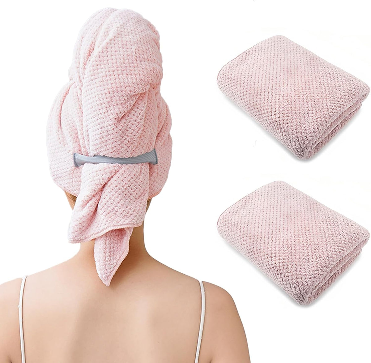 Netcken Paquete de 2 Toallas Grandes de Microfibra para el Cabello...
