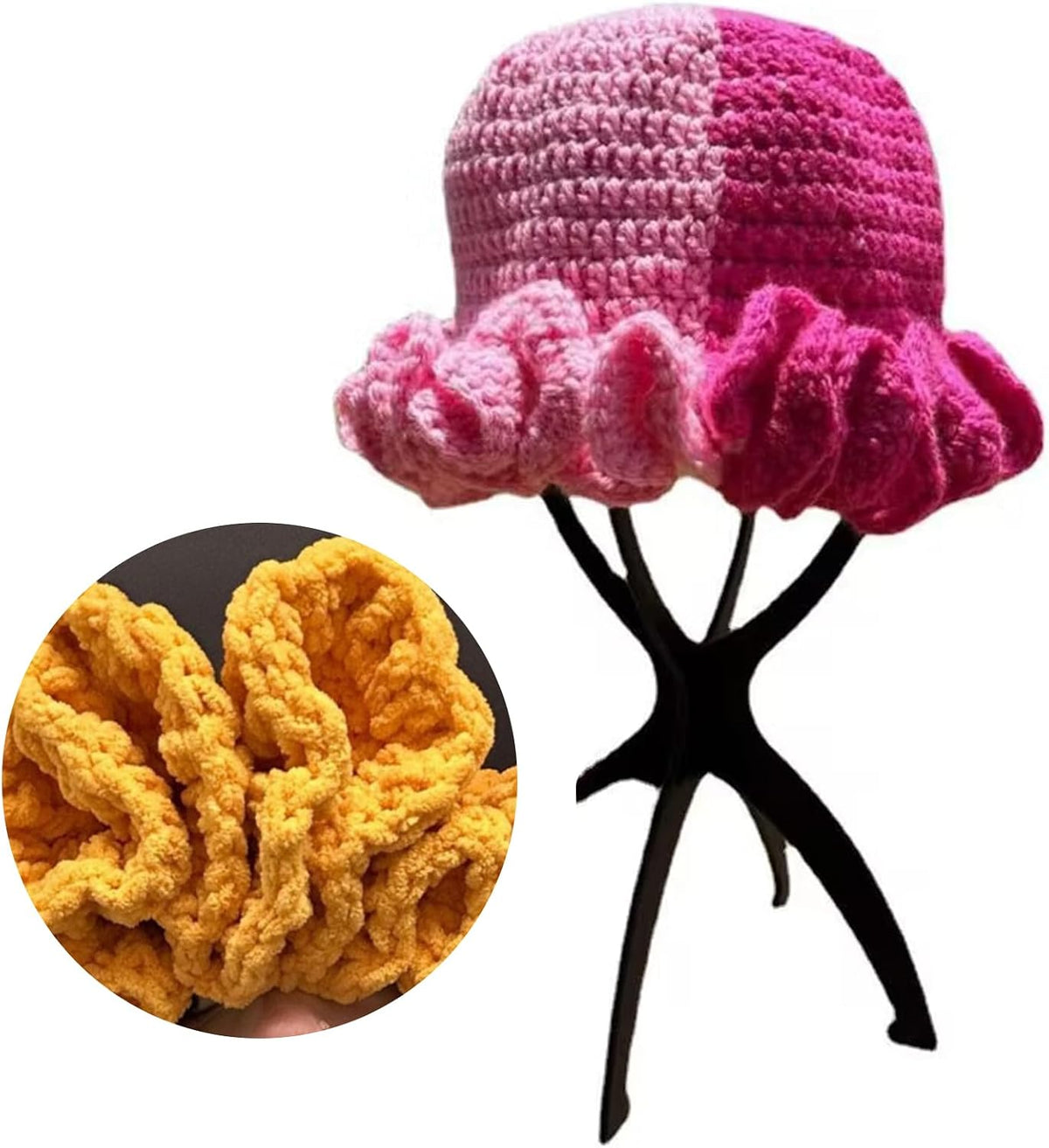 SUXINRY Sombrero de pescador hecho a mano de ganchillo para mujer,...