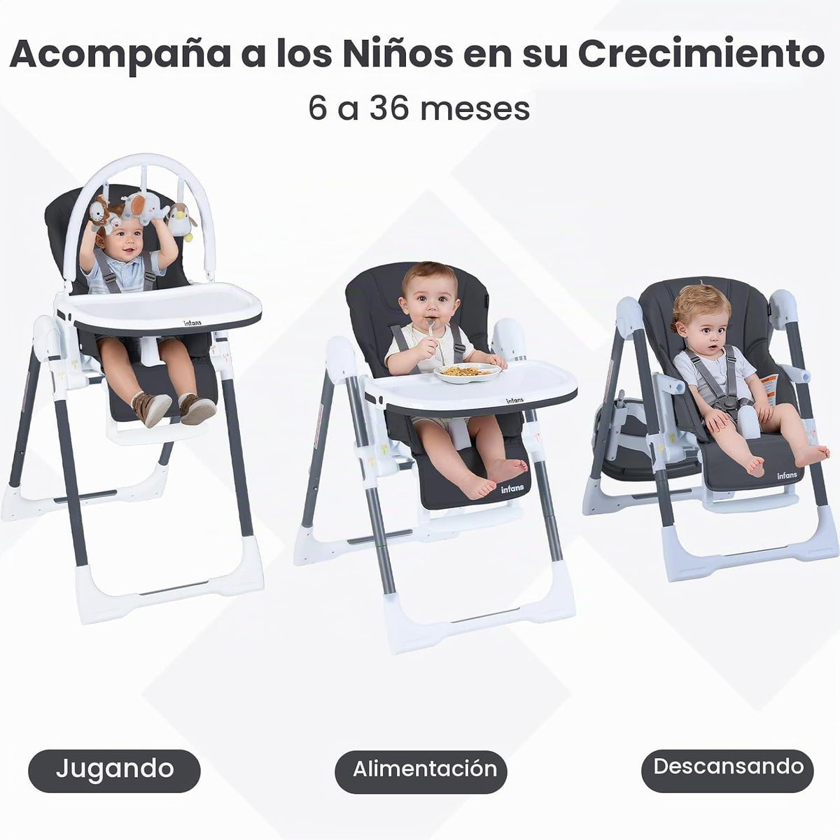 INFANS Silla alta para bebés y niños pequeños, silla alta plegable...